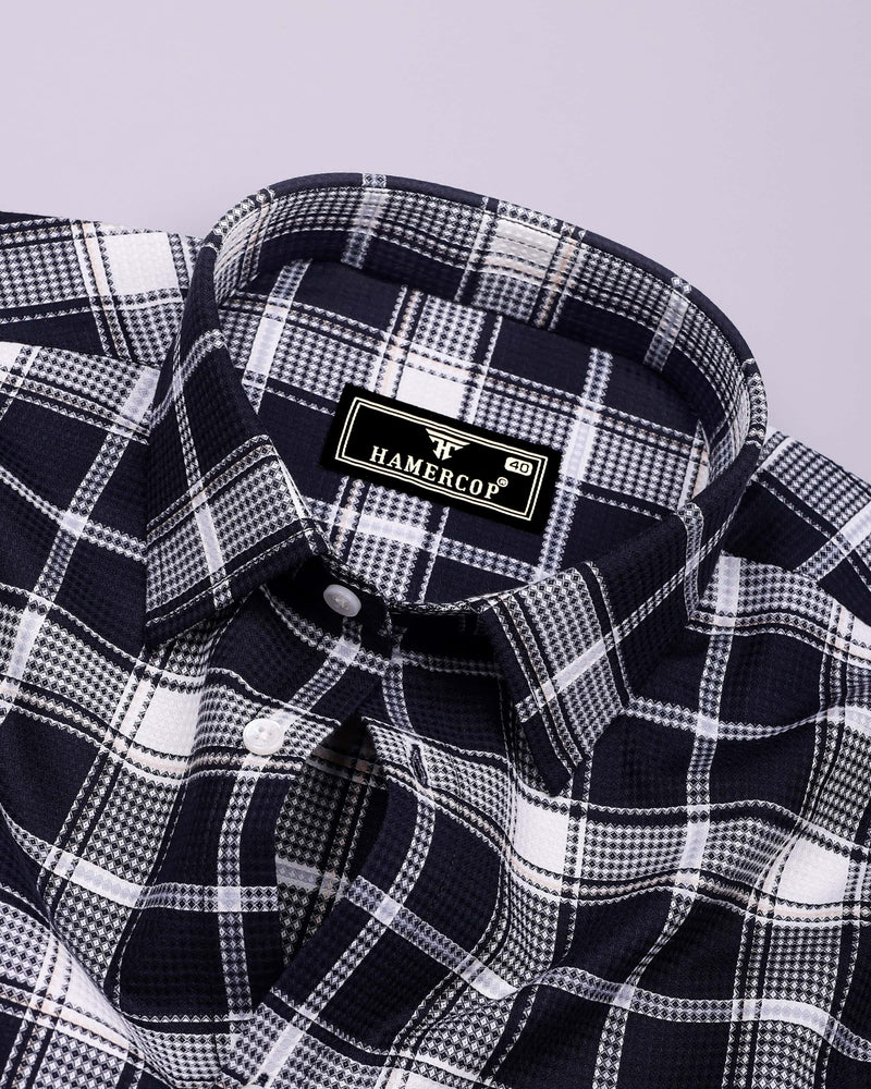 Domira NavyBlue With White Waffle Dobby Check Shirt