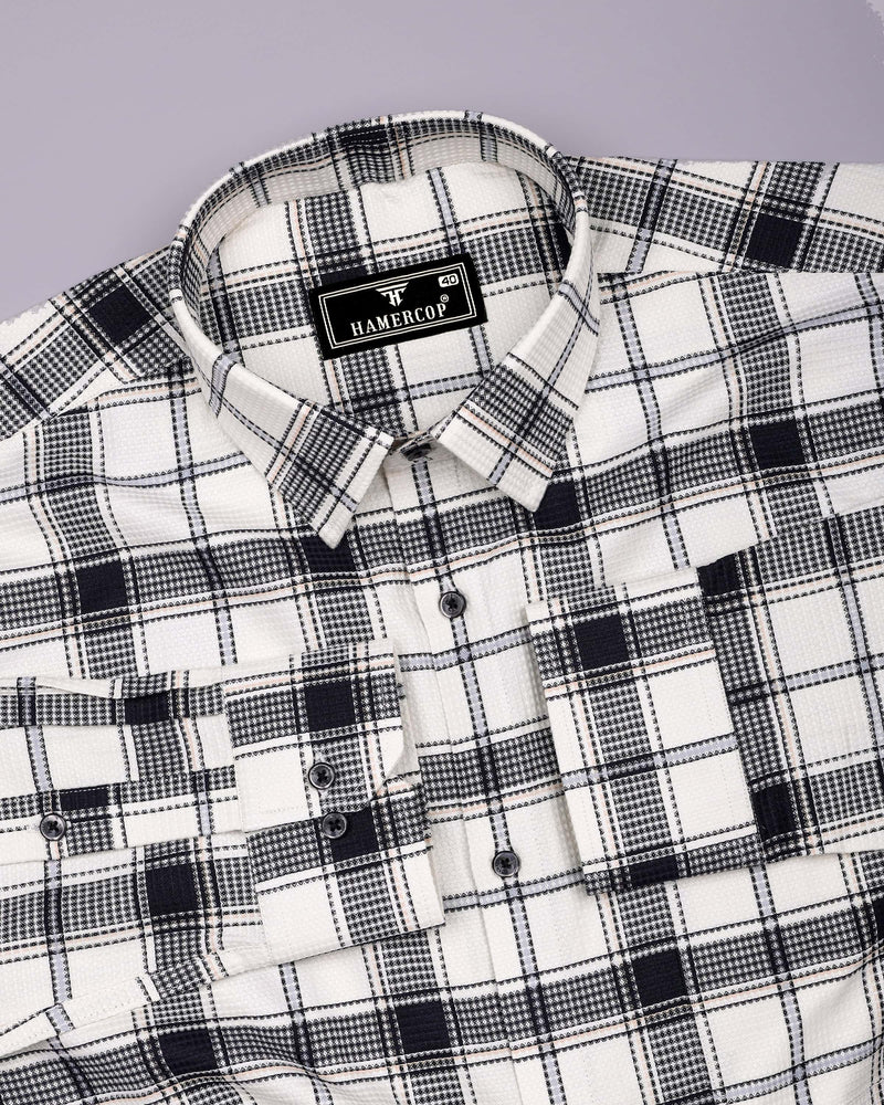 Domira White With Blue Waffle Dobby Check Shirt