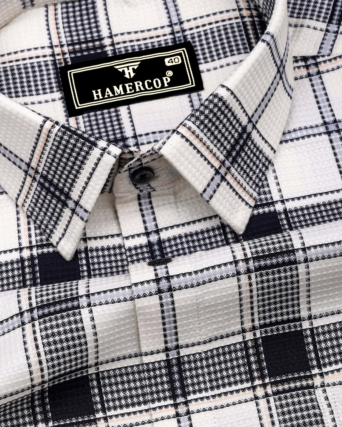 Vogar Cream Cotton Shirt with Gray Waffle Checks – Hamercop