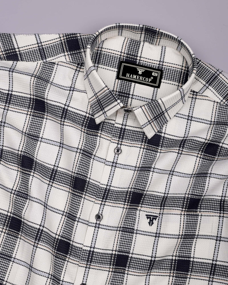 Domira White With Blue Waffle Dobby Check Shirt