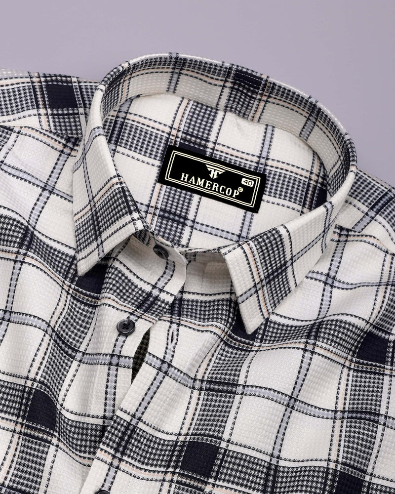 Domira White With Blue Waffle Dobby Check Shirt