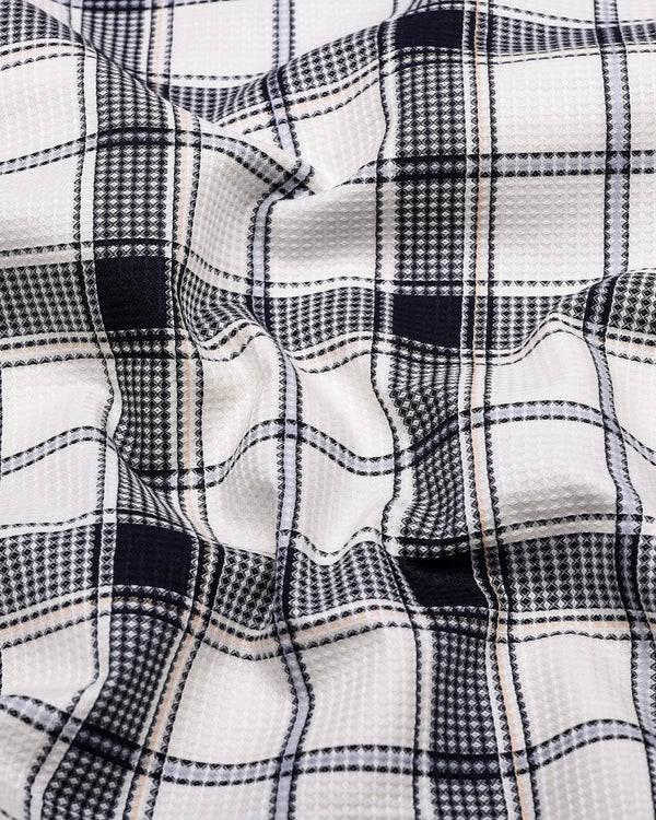 Domira White With Blue Waffle Dobby Check Shirt