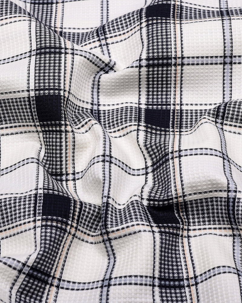 Domira White With Blue Waffle Dobby Check Shirt