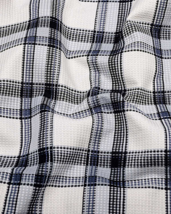 Logten White With Blue Waffle Check Dobby Cotton Shirt