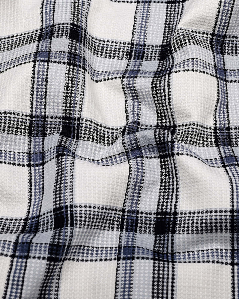 Logten White With Blue Waffle Check Dobby Cotton Shirt