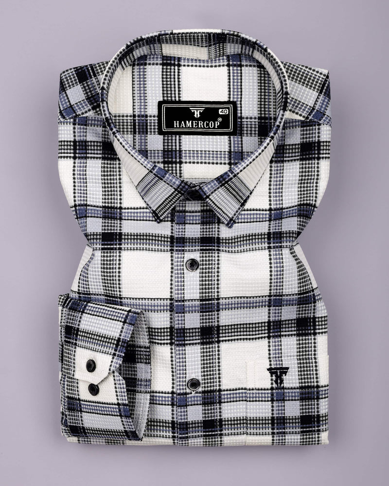 Logten White With Blue Waffle Check Dobby Cotton Shirt
