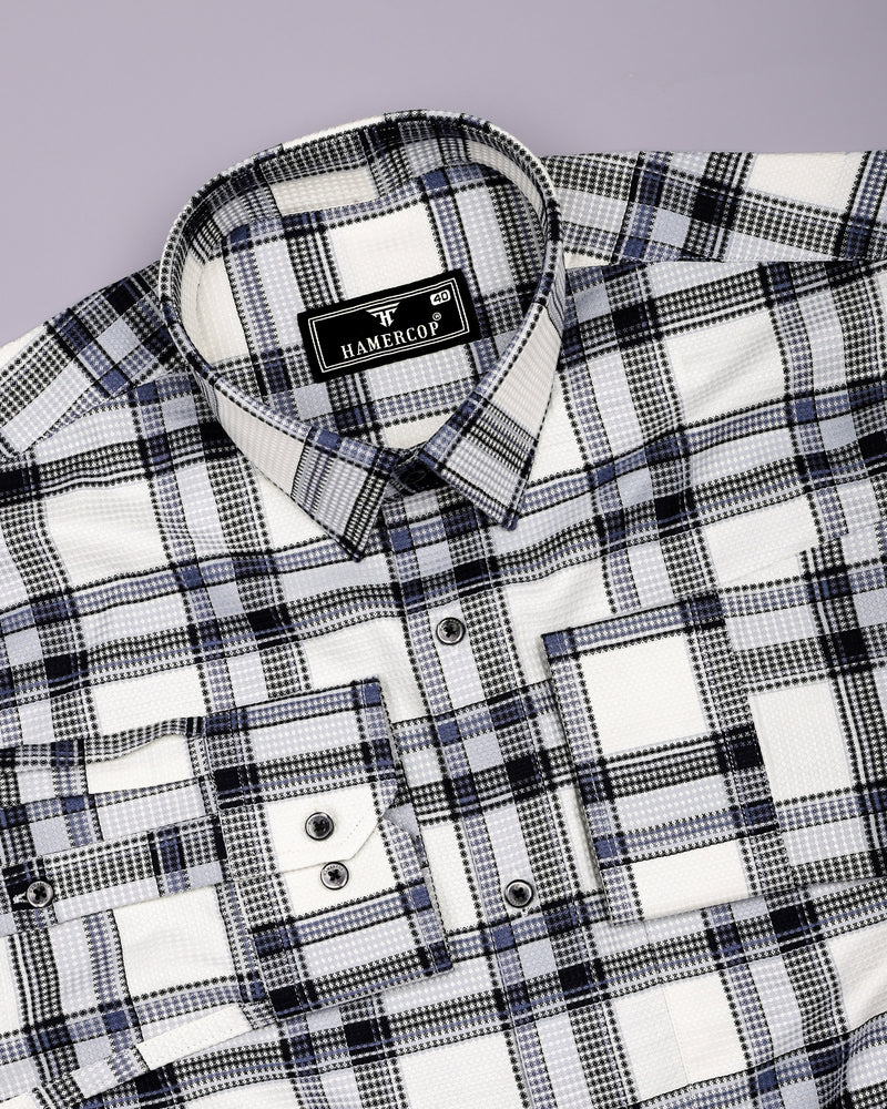 Logten White With Blue Waffle Check Dobby Cotton Shirt