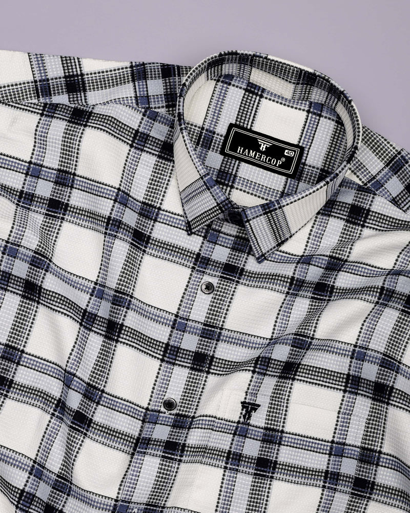 Logten White With Blue Waffle Check Dobby Cotton Shirt