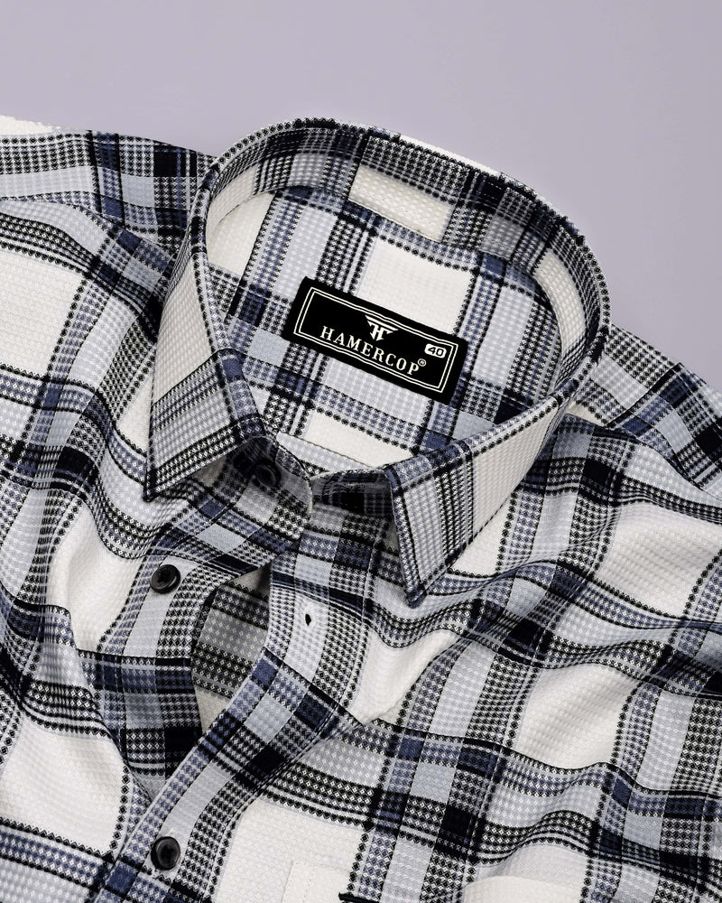 Logten White With Blue Waffle Check Dobby Cotton Shirt
