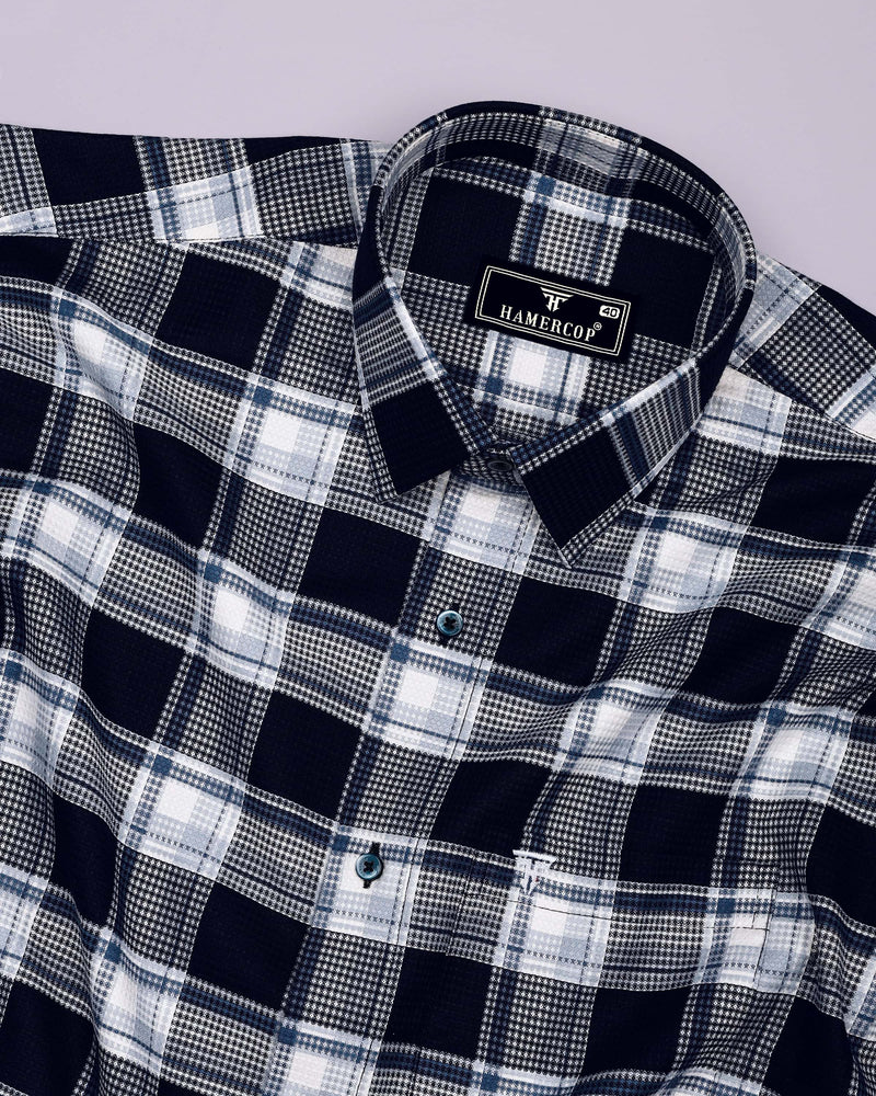Logten Black With White Waffle Check Dobby Cotton Shirt