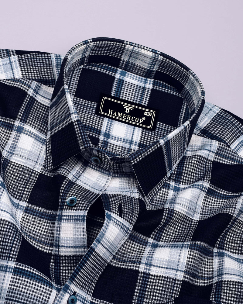 Logten Black With White Waffle Check Dobby Cotton Shirt