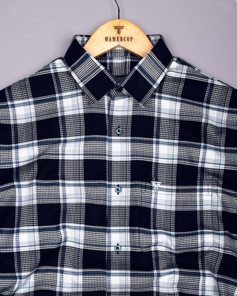 Logten Black With White Waffle Check Dobby Cotton Shirt