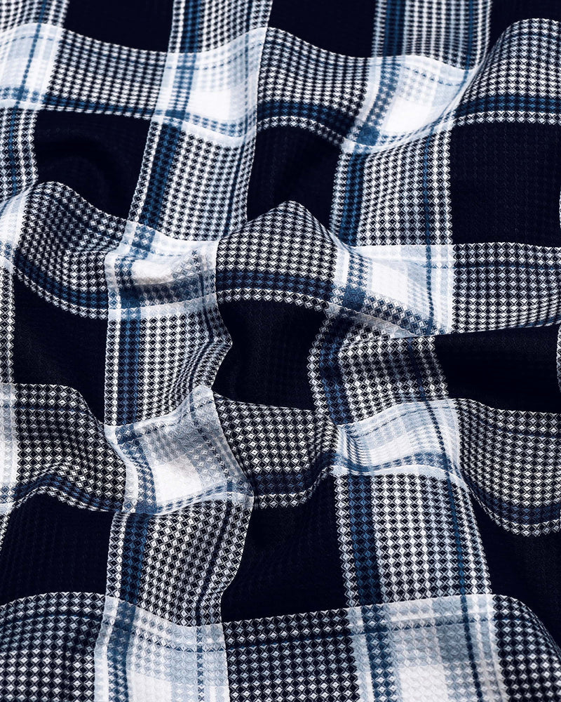 Logten Black With White Waffle Check Dobby Cotton Shirt