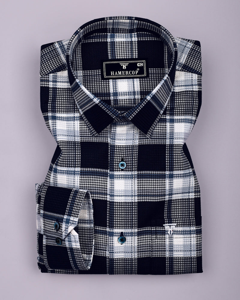 Logten Black With White Waffle Check Dobby Cotton Shirt