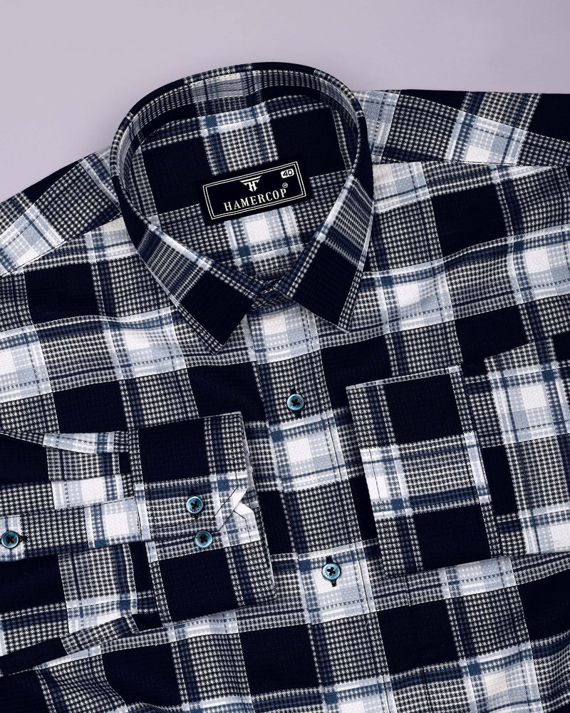 Logten Black With White Waffle Check Dobby Cotton Shirt