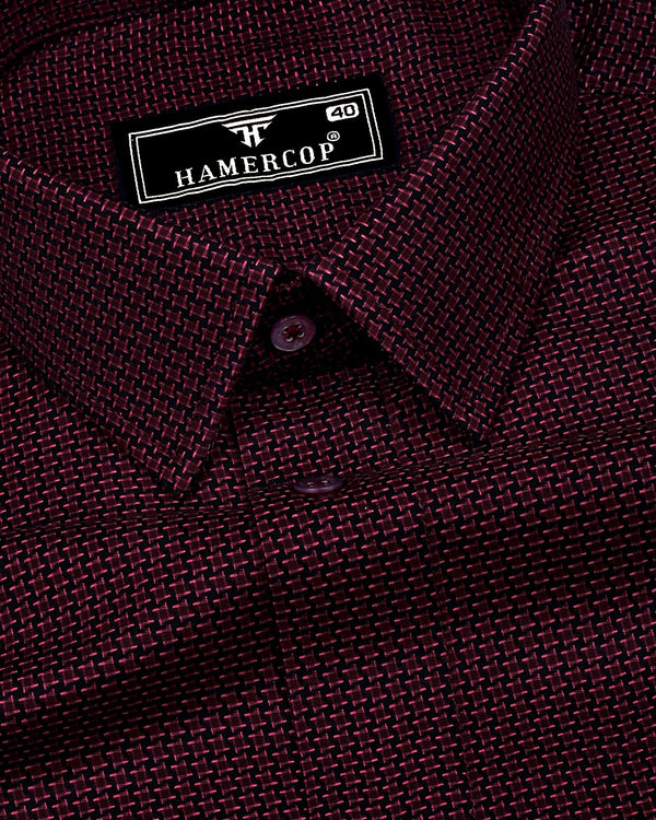 Burnt Burgundy With Black Houndstooth Dobby Cotton Shirt