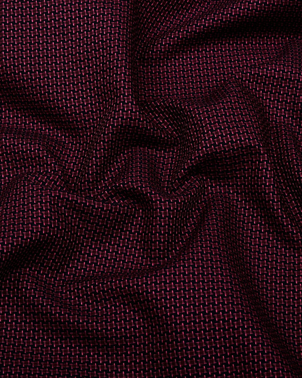 Burnt Burgundy With Black Houndstooth Dobby Cotton Shirt