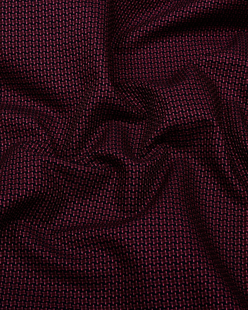 Burnt Burgundy With Black Houndstooth Dobby Cotton Shirt
