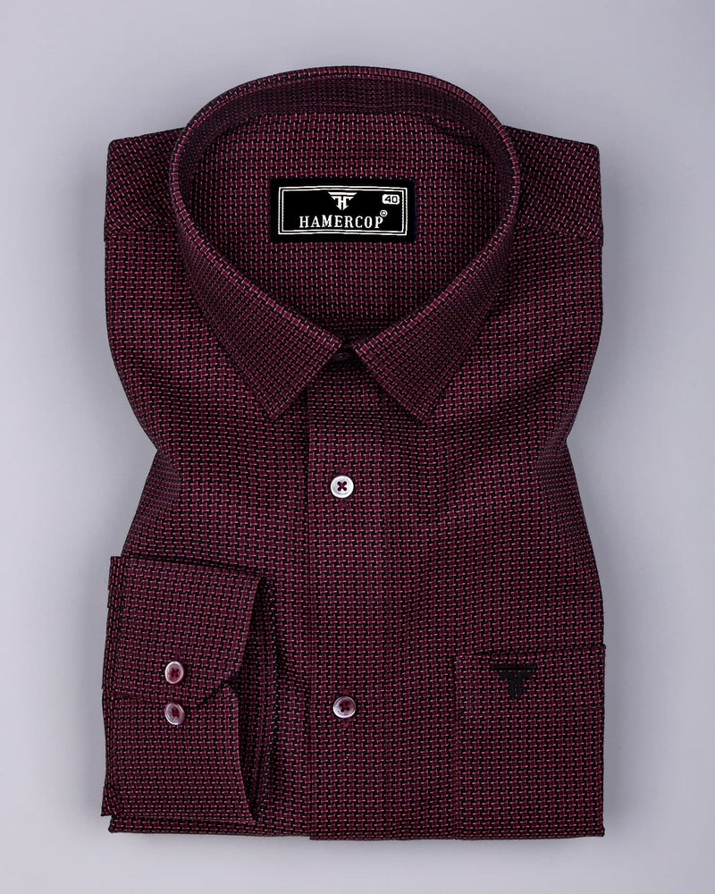 Burnt Burgundy With Black Houndstooth Dobby Cotton Shirt