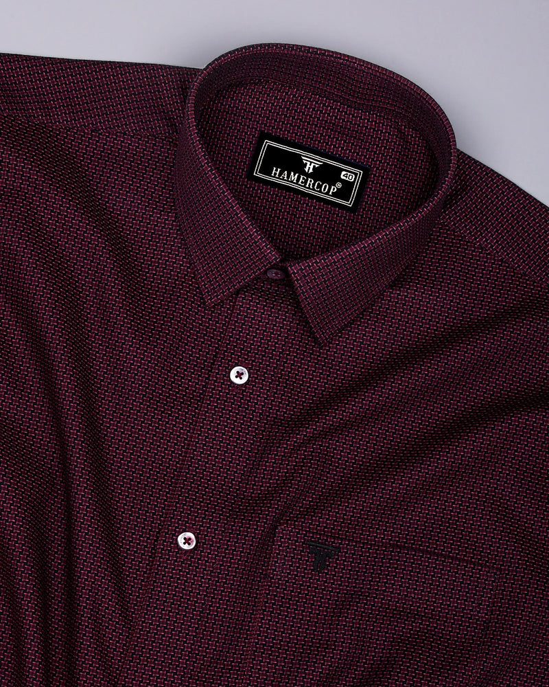 Burnt Burgundy With Black Houndstooth Dobby Cotton Shirt