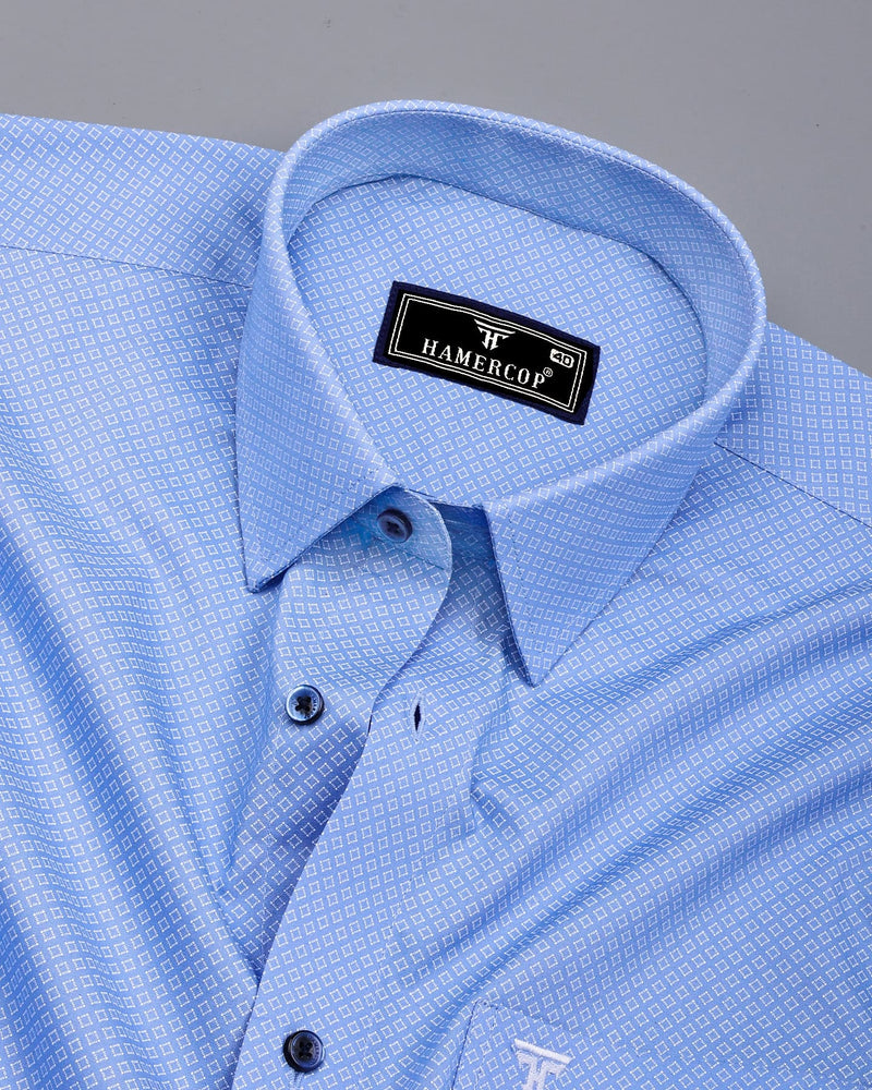 Pivot Blue With White Printed Cotton Formal Shirt