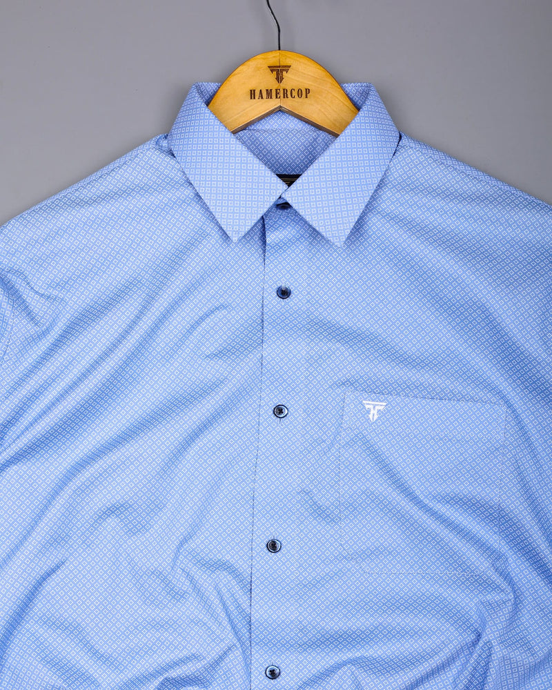 Pivot Blue With White Printed Cotton Formal Shirt