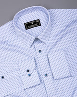 Fluffy White With Blue Printed Premium Cotton Formal Shirt