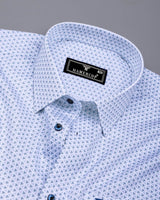 Fluffy White With Blue Printed Premium Cotton Formal Shirt
