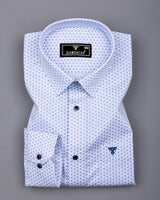 Fluffy White With Blue Printed Premium Cotton Formal Shirt