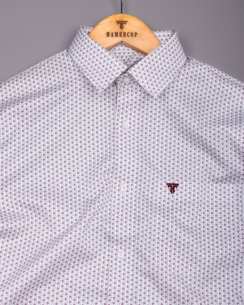 Fluffy Maroon With Gray Printed Premium Cotton Formal Shirt