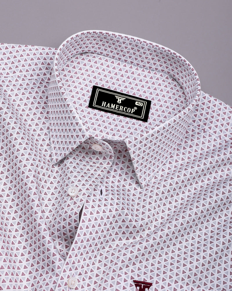 Fluffy Maroon With Gray Printed Premium Cotton Formal Shirt