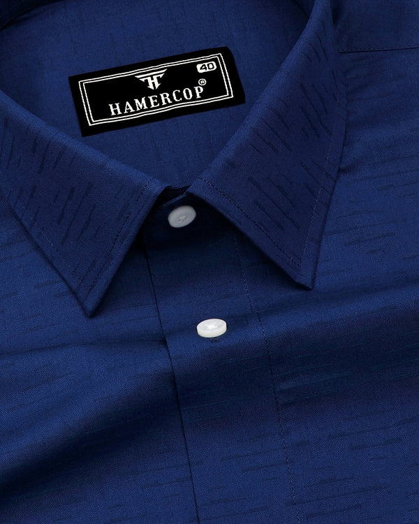 Curious Blue Solid Dobby Cotton Formal Shirt