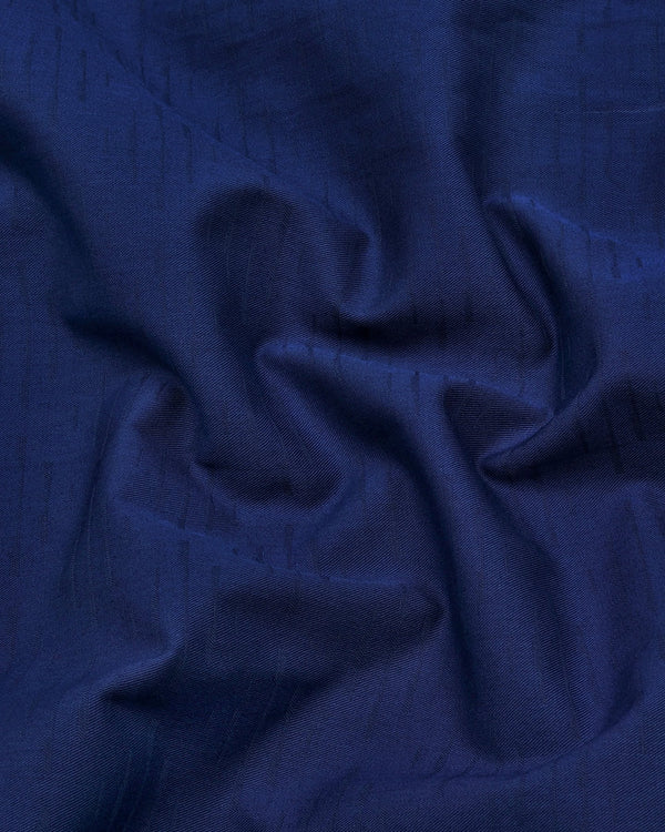 Curious Blue Solid Dobby Cotton Formal Shirt