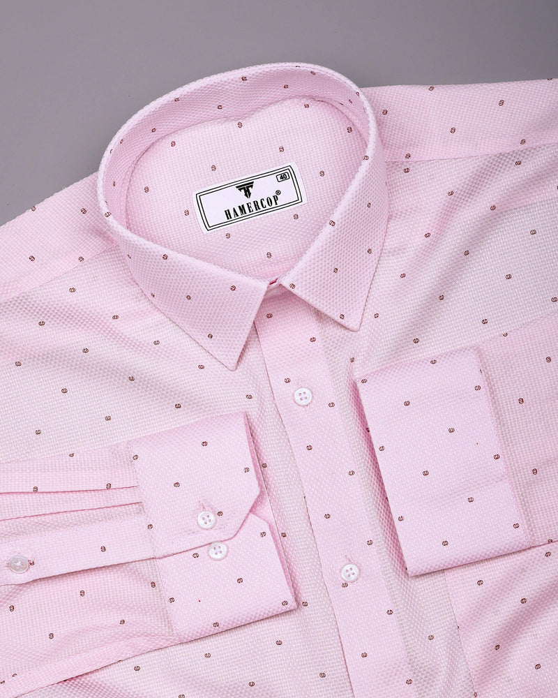 Jelly Pink With Wine Printed Dobby Cotton Shirt