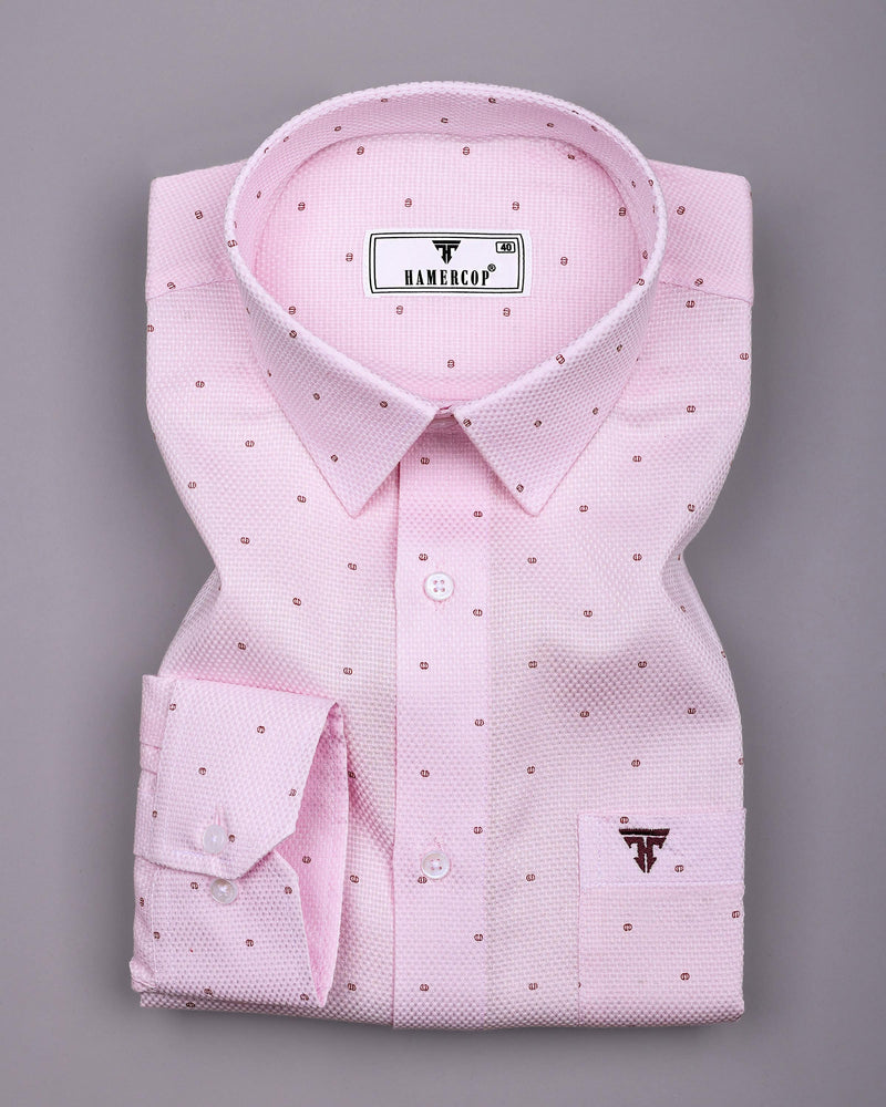 Jelly Pink With Wine Printed Dobby Cotton Shirt