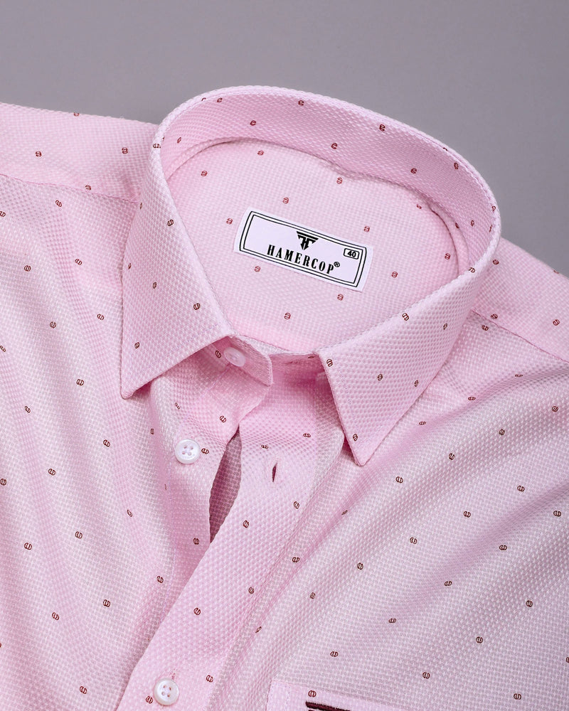 Jelly Pink With Wine Printed Dobby Cotton Shirt