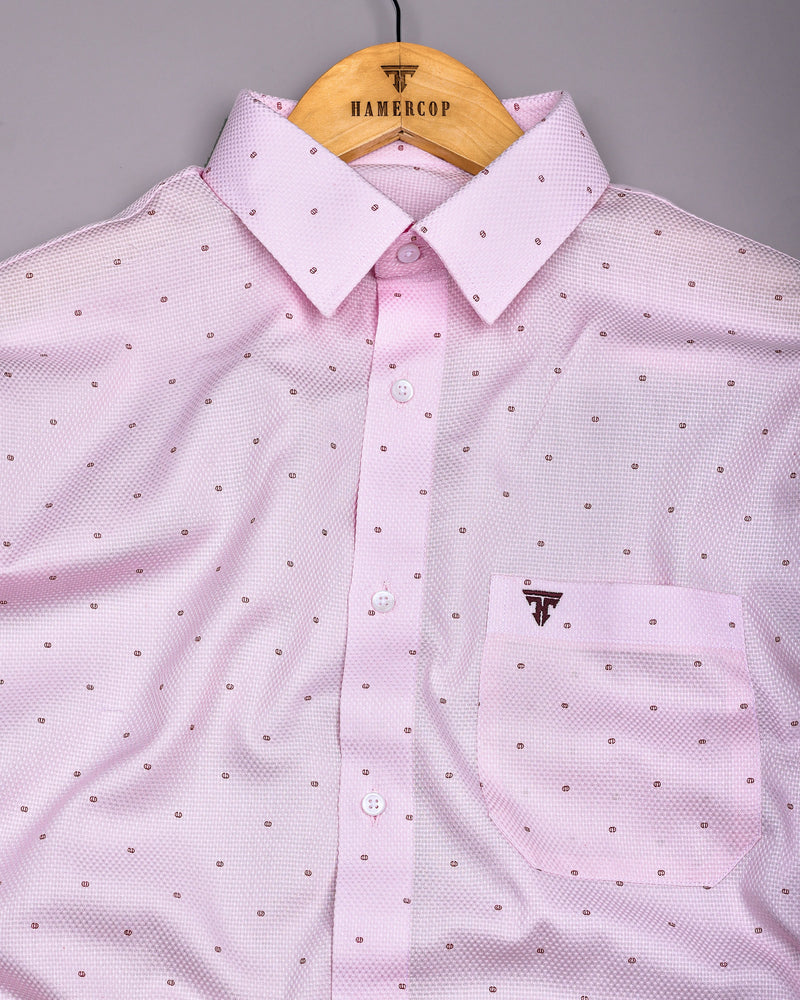 Jelly Pink With Wine Printed Dobby Cotton Shirt