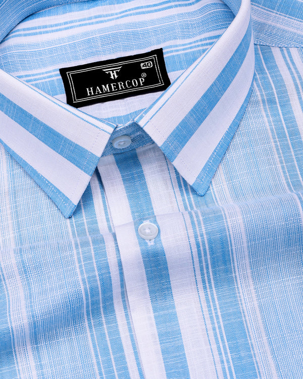 River Blue With White Stripe Linen Cotton Formal Shirt