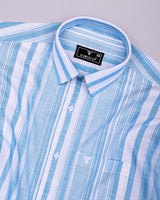River Blue With White Stripe Linen Cotton Formal Shirt