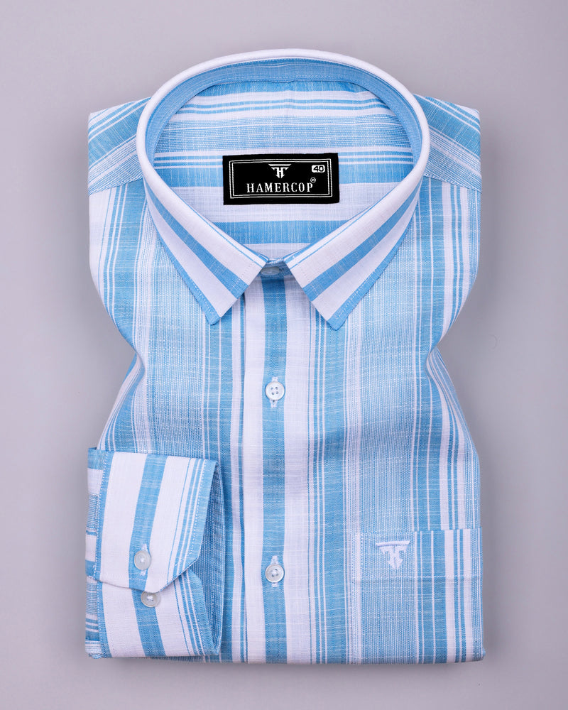 River Blue With White Stripe Linen Cotton Formal Shirt