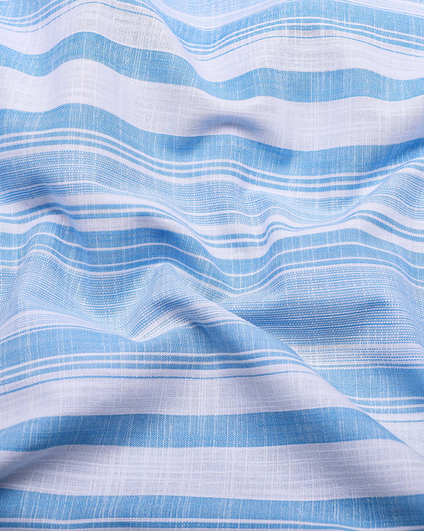 River Blue With White Stripe Linen Cotton Formal Shirt
