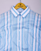 River Blue With White Stripe Linen Cotton Formal Shirt