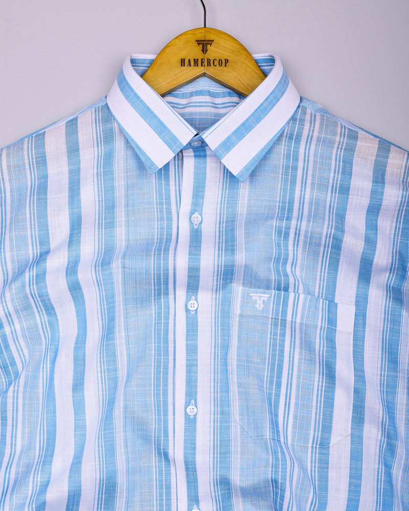 River Blue With White Stripe Linen Cotton Formal Shirt