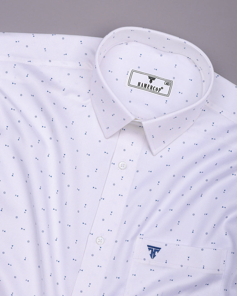 Compass White With Blue Printed Premium Giza Shirt