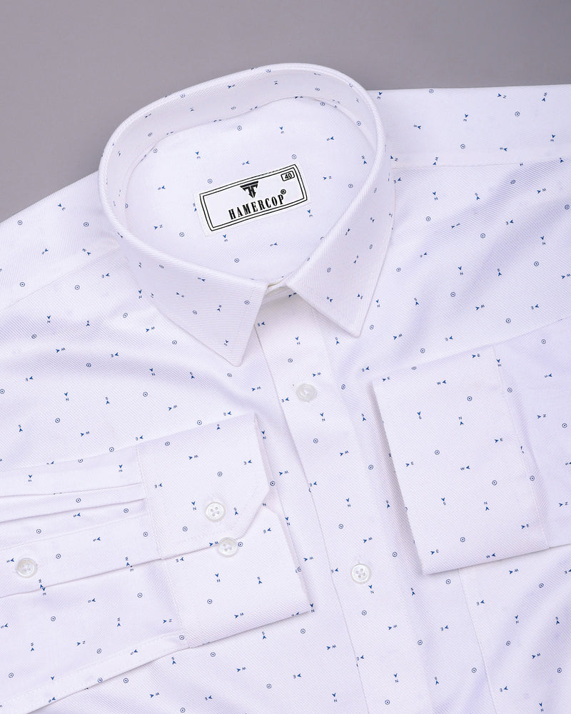 Compass White With Blue Printed Premium Giza Shirt