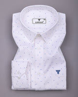 Compass White With Blue Printed Premium Giza Shirt