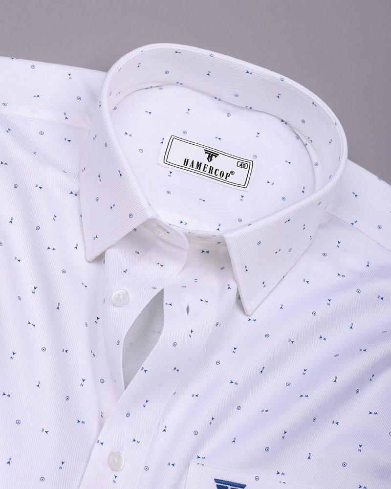 Compass White With Blue Printed Premium Giza Shirt