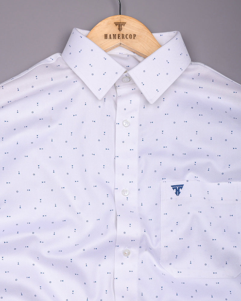 Compass White With Blue Printed Premium Giza Shirt