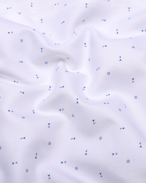 Compass White With Blue Printed Premium Giza Shirt