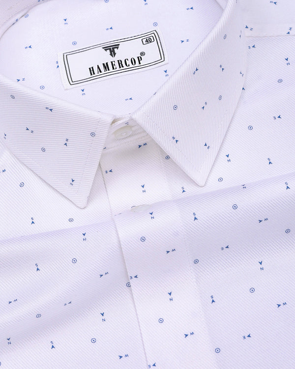 Compass White With Blue Printed Premium Giza Shirt